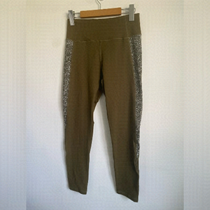 ZYIA Active Spandex 7/8 Leggings • Olive Army Green Speckled Striped • Size 8 10